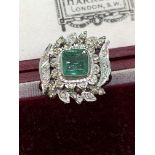 WHITE METAL 2.00ct EMERALD & DIAMOND RING