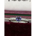 9ct WHITE GOLD HEART SAPPHIRE & DIAMOND RING