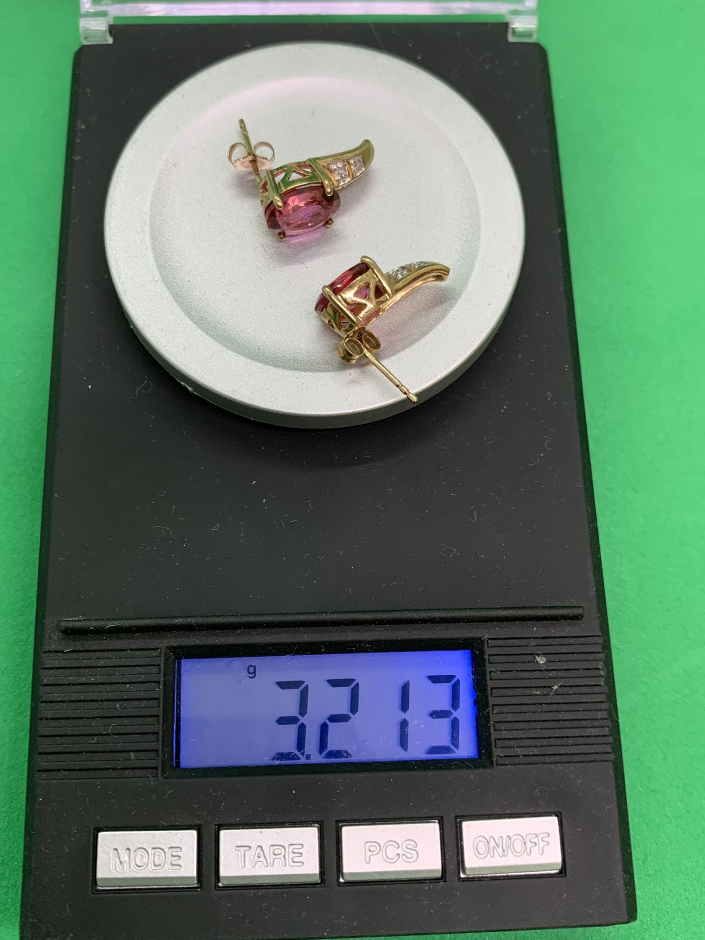 9ct GOLD TOPAZ & DIAMOND EARRINGS - Image 2 of 5