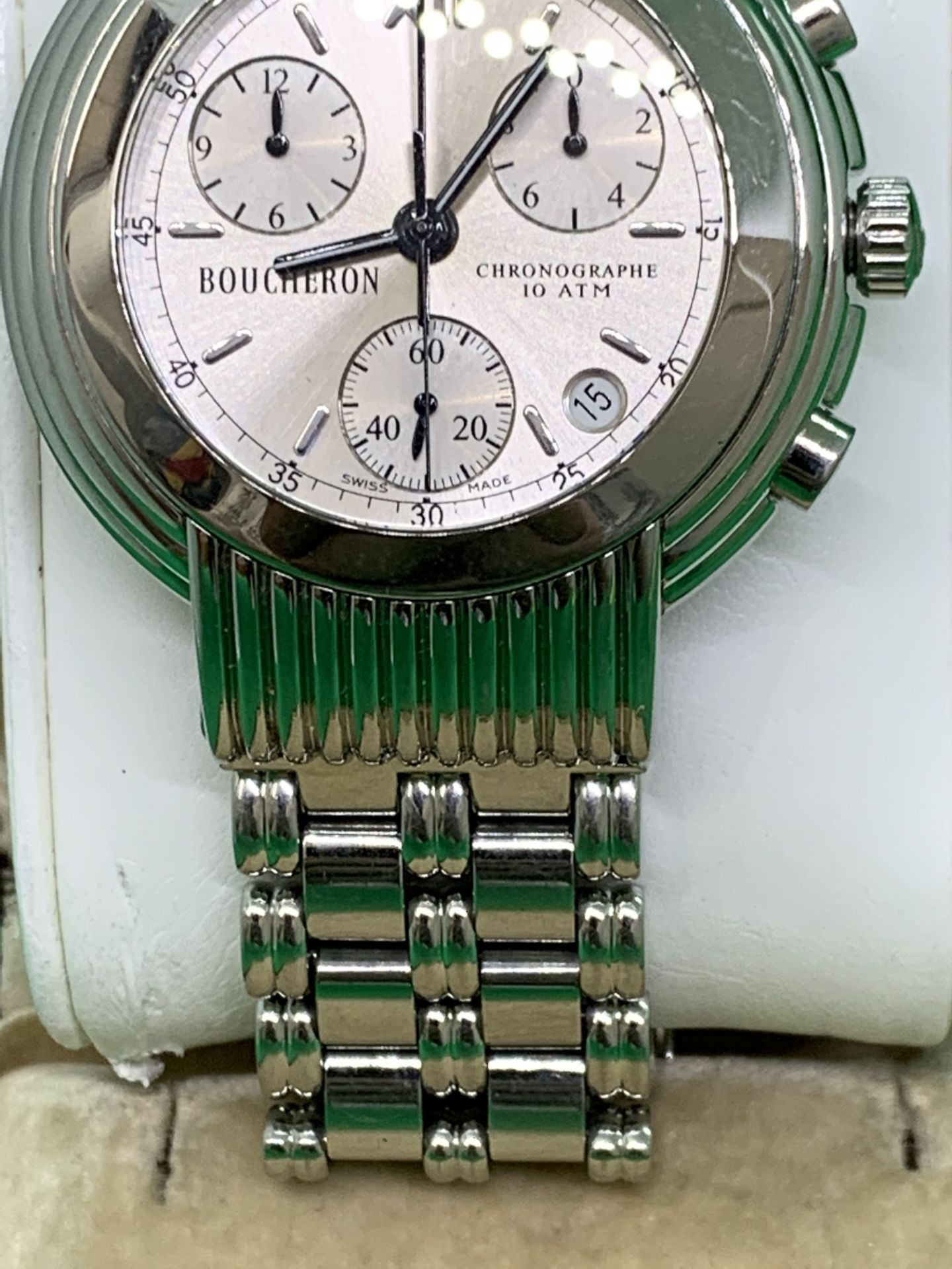 BOUCHERON CHRONOGRAPH STAINLESS STEEL WATCH - Image 4 of 9