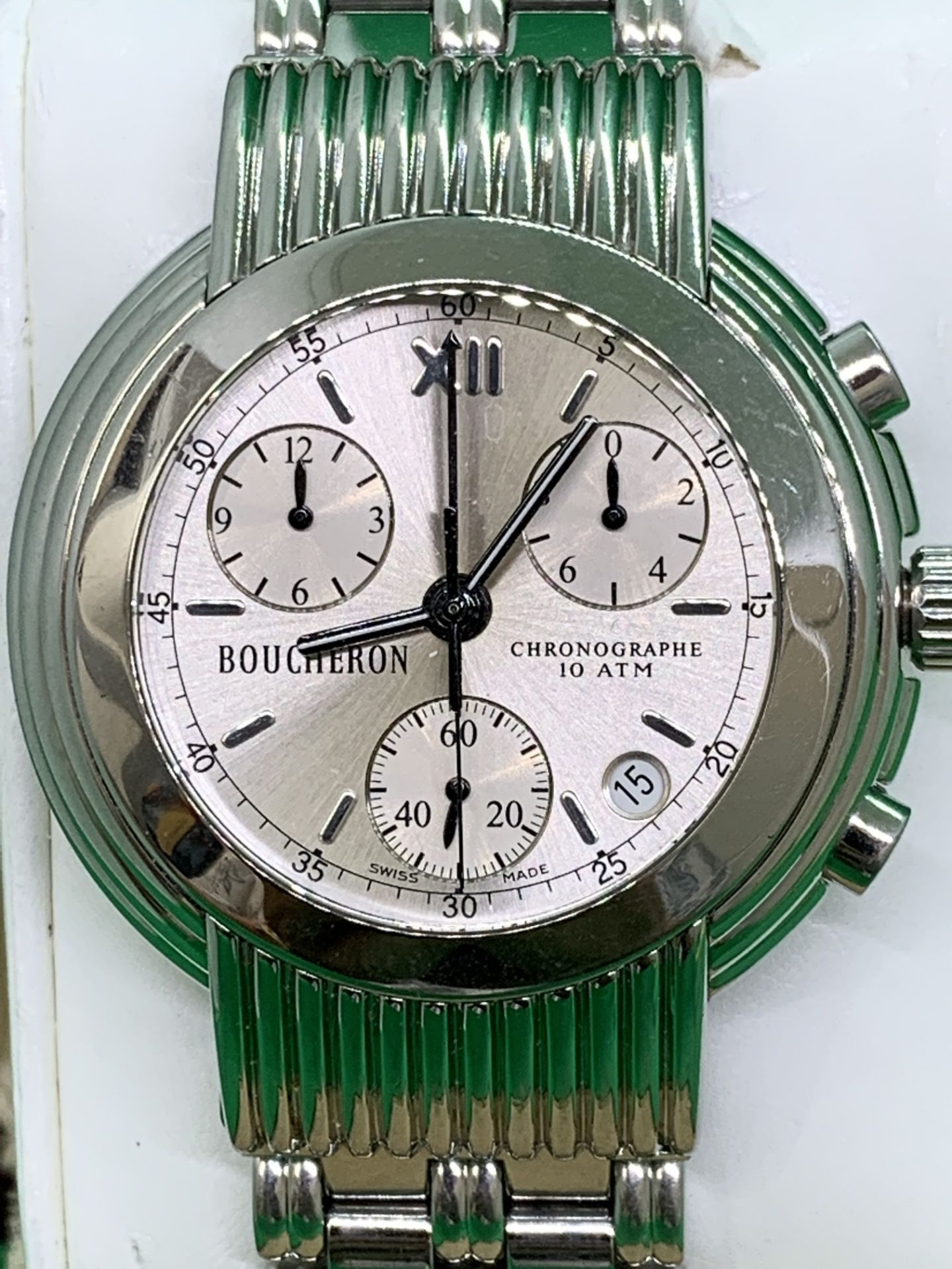 BOUCHERON CHRONOGRAPH STAINLESS STEEL WATCH - Image 3 of 9