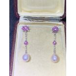 18ct GOLD PEARL, RUBY & DIAMOND SET EARRINGS