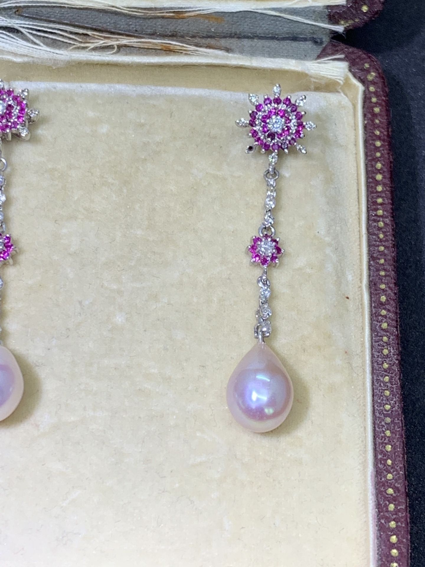 18ct GOLD PEARL, RUBY & DIAMOND SET EARRINGS - Image 4 of 4