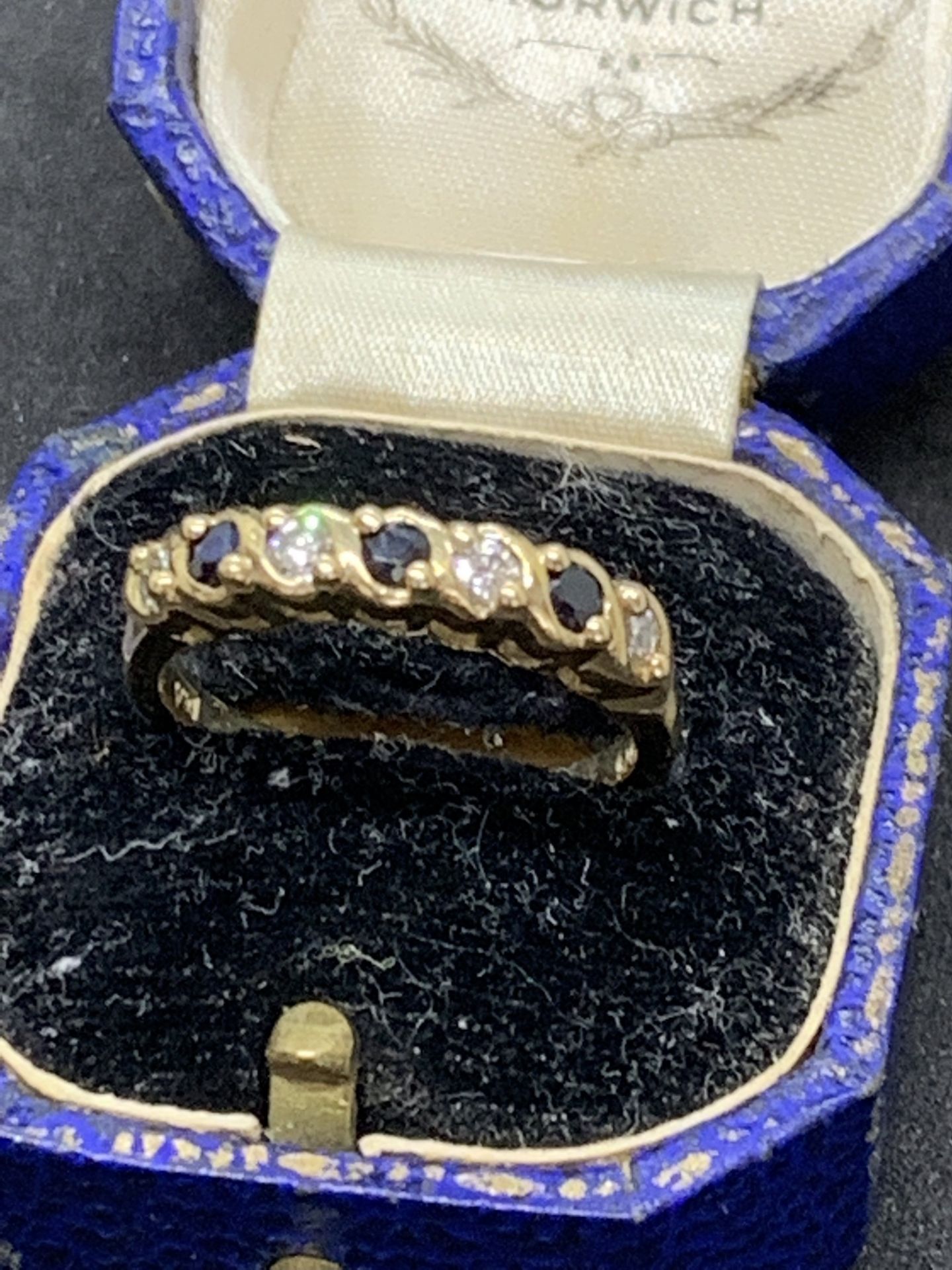 9ct GOLD SAPPHIRE & DIAMOND HALF ETERNITY RING