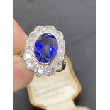 FINE 18ct Gold DIamond & Large Blue Stone Ring - approx 2cts of Diamonds +