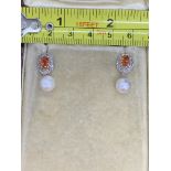 18ct GOLD FIRE OPAL & DIAMOND PEARL EARRINGS