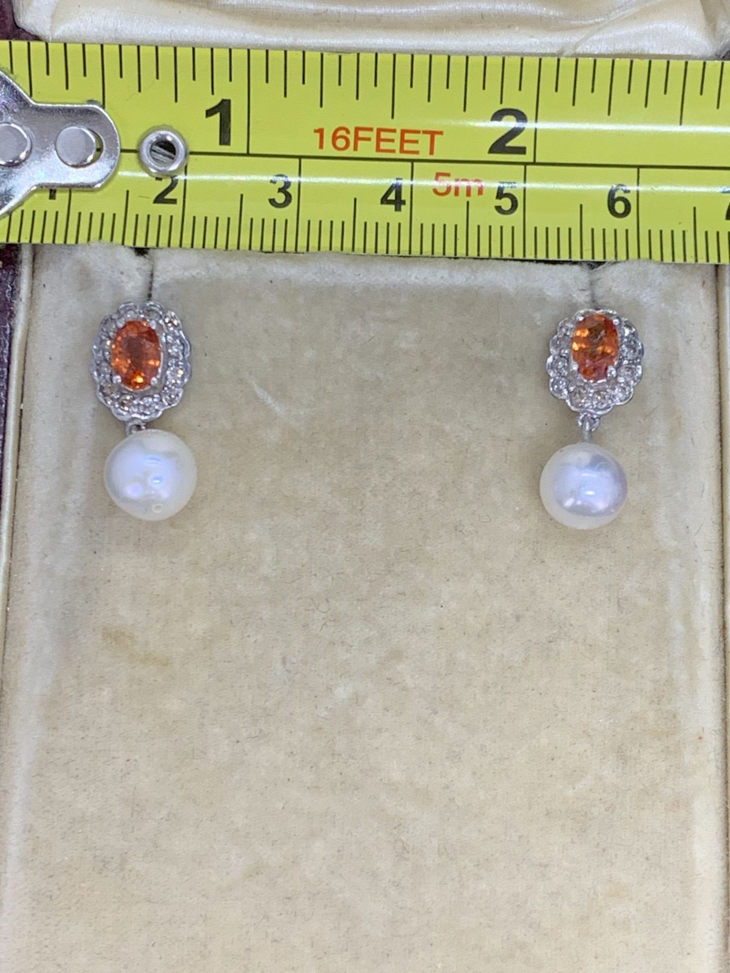 18ct GOLD FIRE OPAL & DIAMOND PEARL EARRINGS