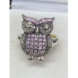 SILVER OWL SET WITH PINK SAPPHIRE & DIAMONDS