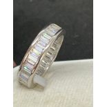 14ct WHITE GOLD RING SET WITH BAGUETTE STONES - 7 GRAMS