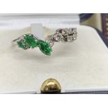 9ct GOLD EMERALD & DIAMOND RING