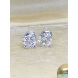 1.69ct DIAMOND SOLITAIRE EARRINGS SET IN WHITE METAL TESTED AS WHITE GOLD - SCREW BACK FOR SECURITY