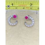 CARTIER STYLE RUBY & DIAMOND SET EARRINGS - WHITE METAL TESTED AS 18ct