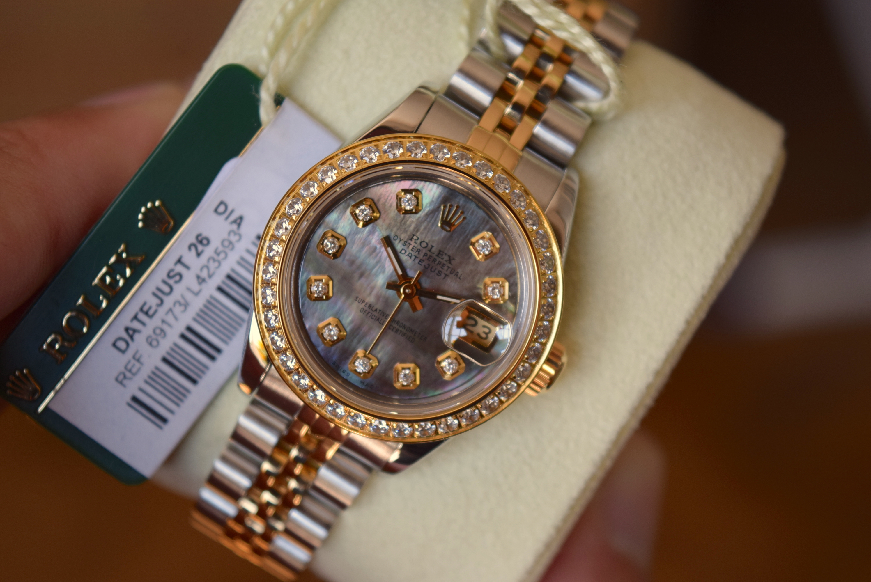 Rolex Datejust 26' 18ct Gold & Steel (Black Pearl Diamond Dial)