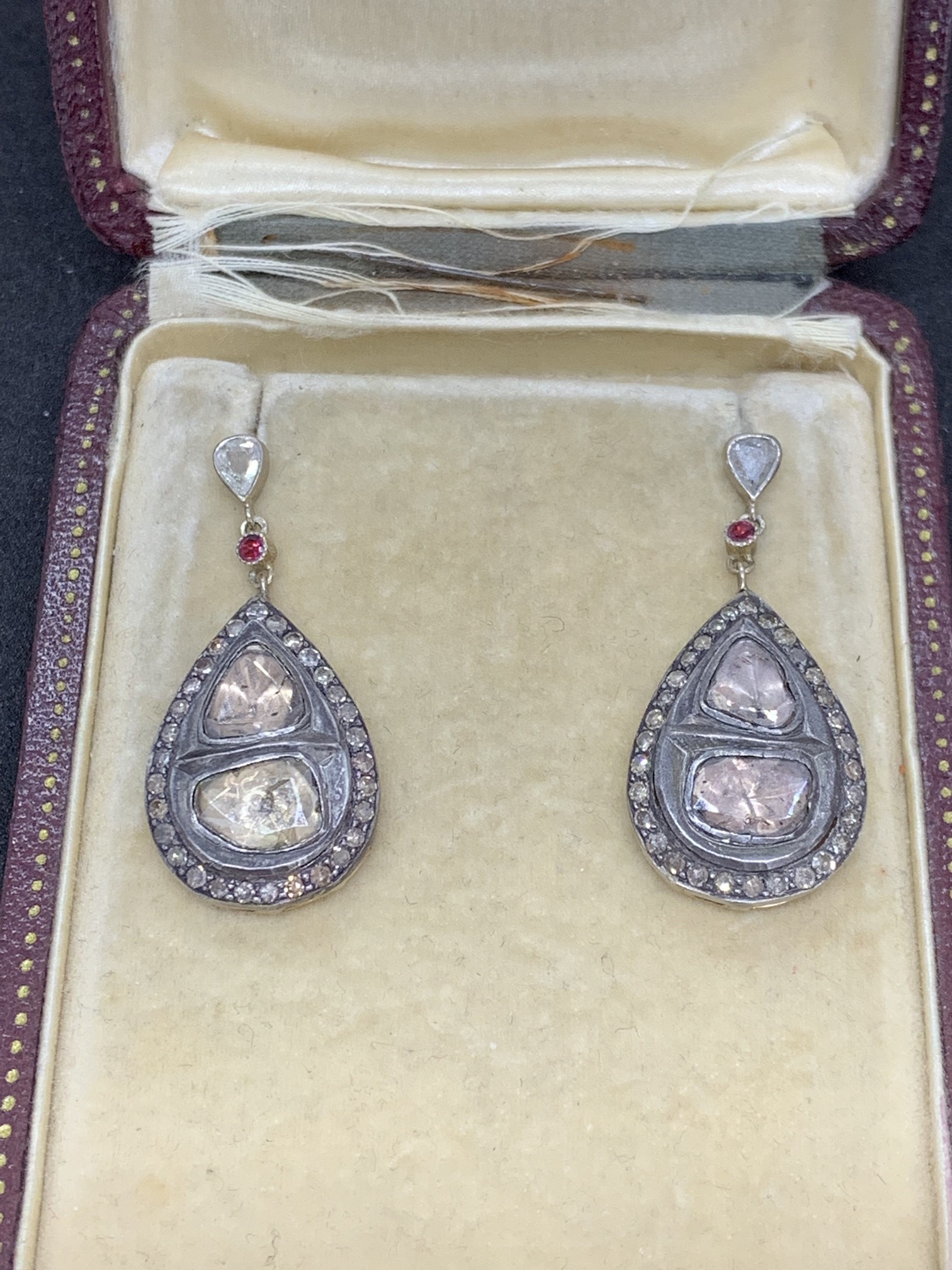 ROSE CUT DIAMOND EARRINGS - GILT/GOLD/SILVER