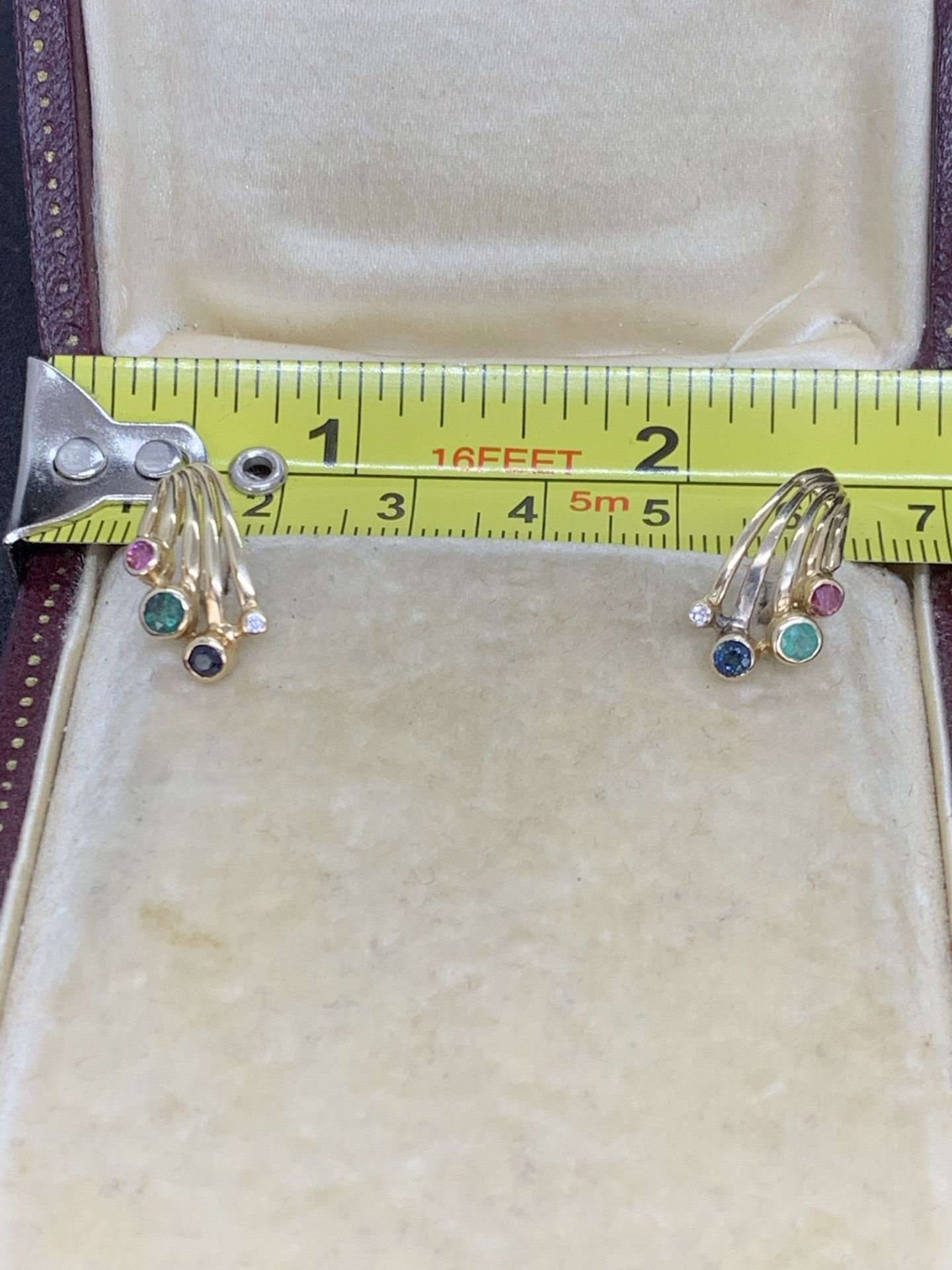 GOLD RUBY EMERALD & SAPPHIRE DIAMOND SET EARRINGS