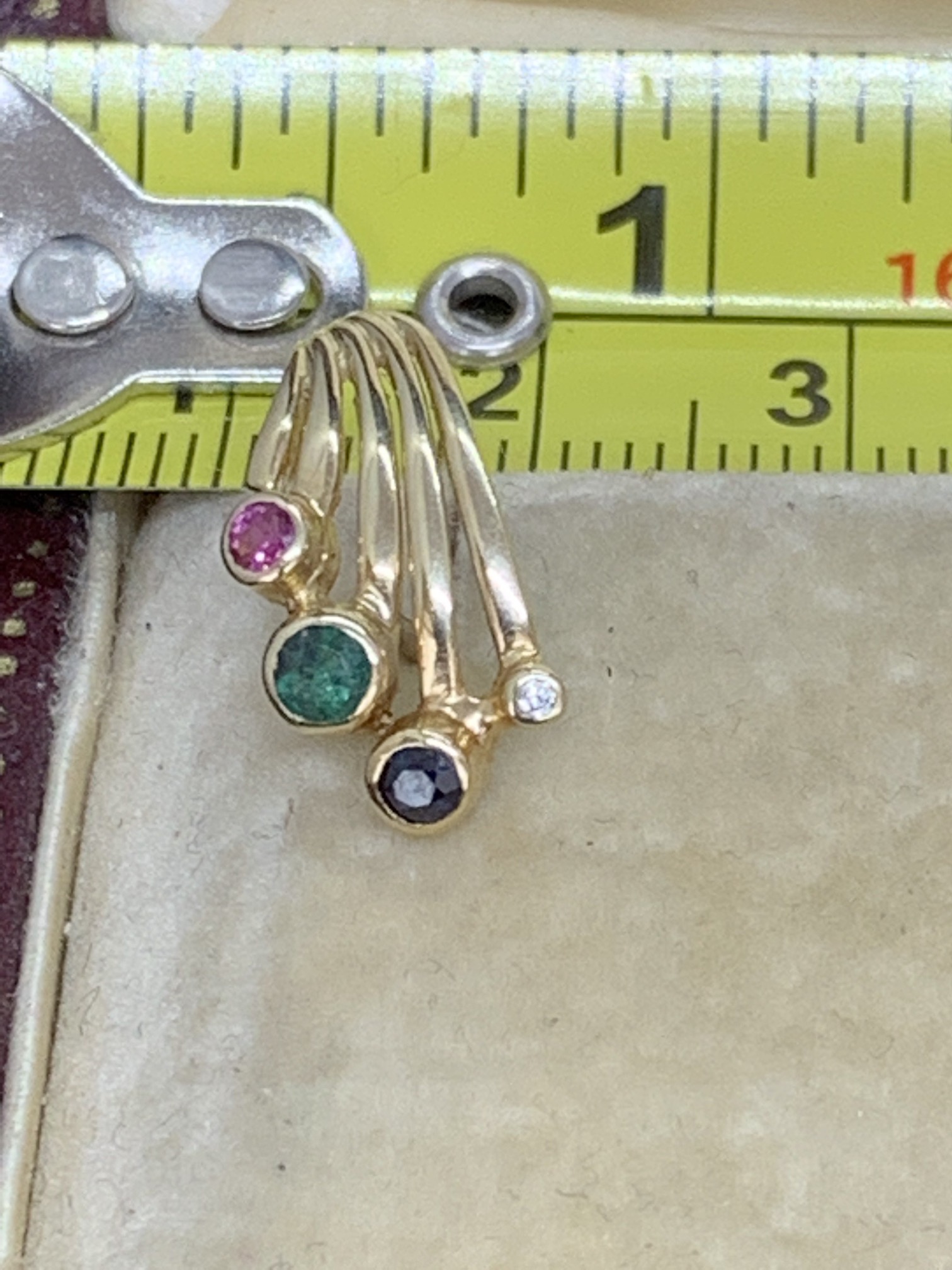 GOLD RUBY EMERALD & SAPPHIRE DIAMOND SET EARRINGS - Image 2 of 4