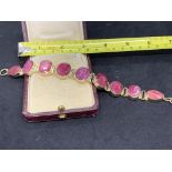 SILVER GILT RUBY CORUNDUM SET BRACELET