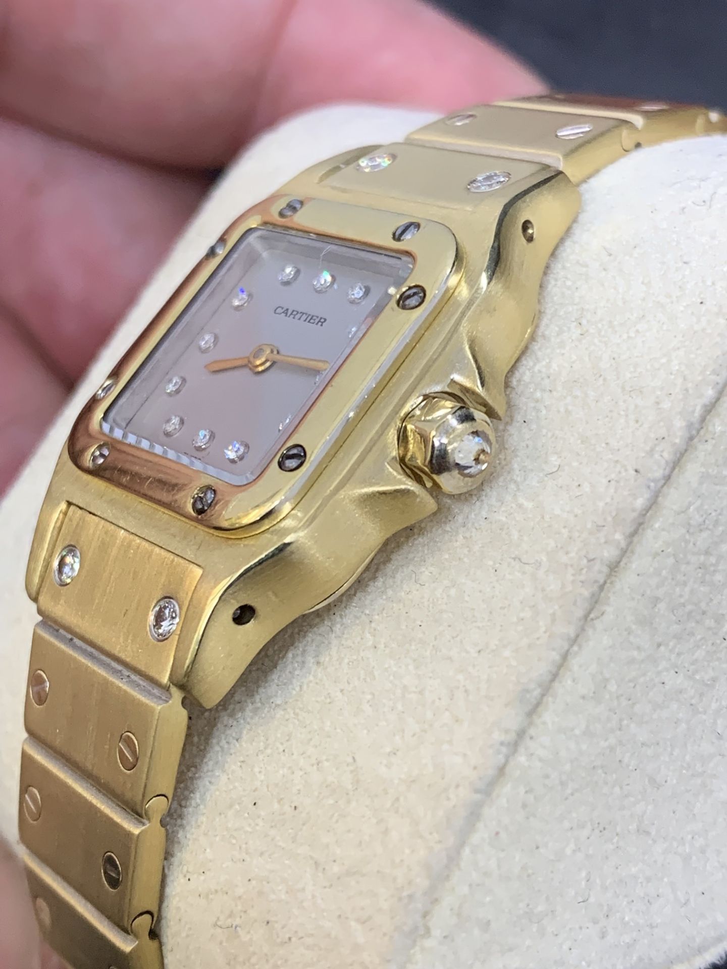 18ct GOLD DIAMOND CARTIER SANTOS WATCH - Image 10 of 15