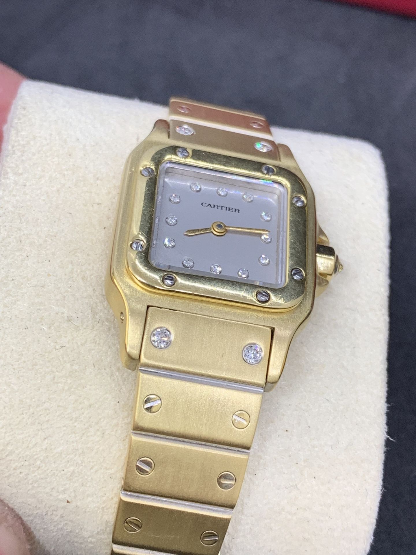 18ct GOLD DIAMOND CARTIER SANTOS WATCH - Image 7 of 15