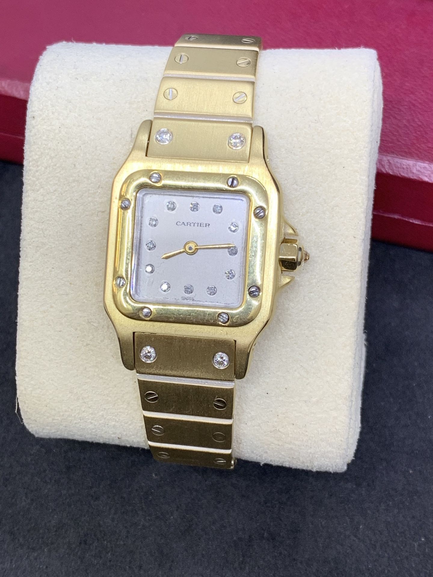 18ct GOLD DIAMOND CARTIER SANTOS WATCH - Image 4 of 15