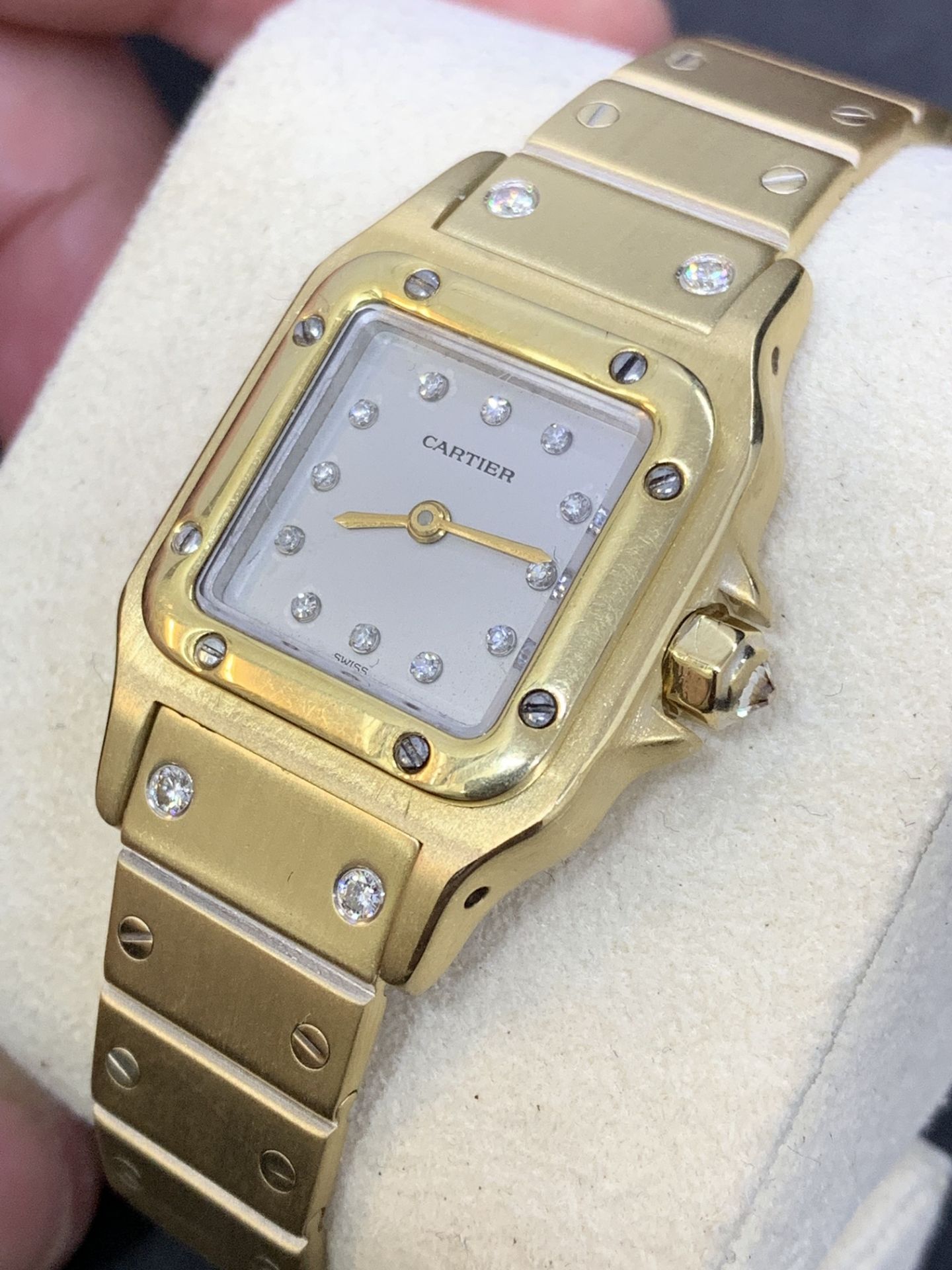 18ct GOLD DIAMOND CARTIER SANTOS WATCH - Image 9 of 15