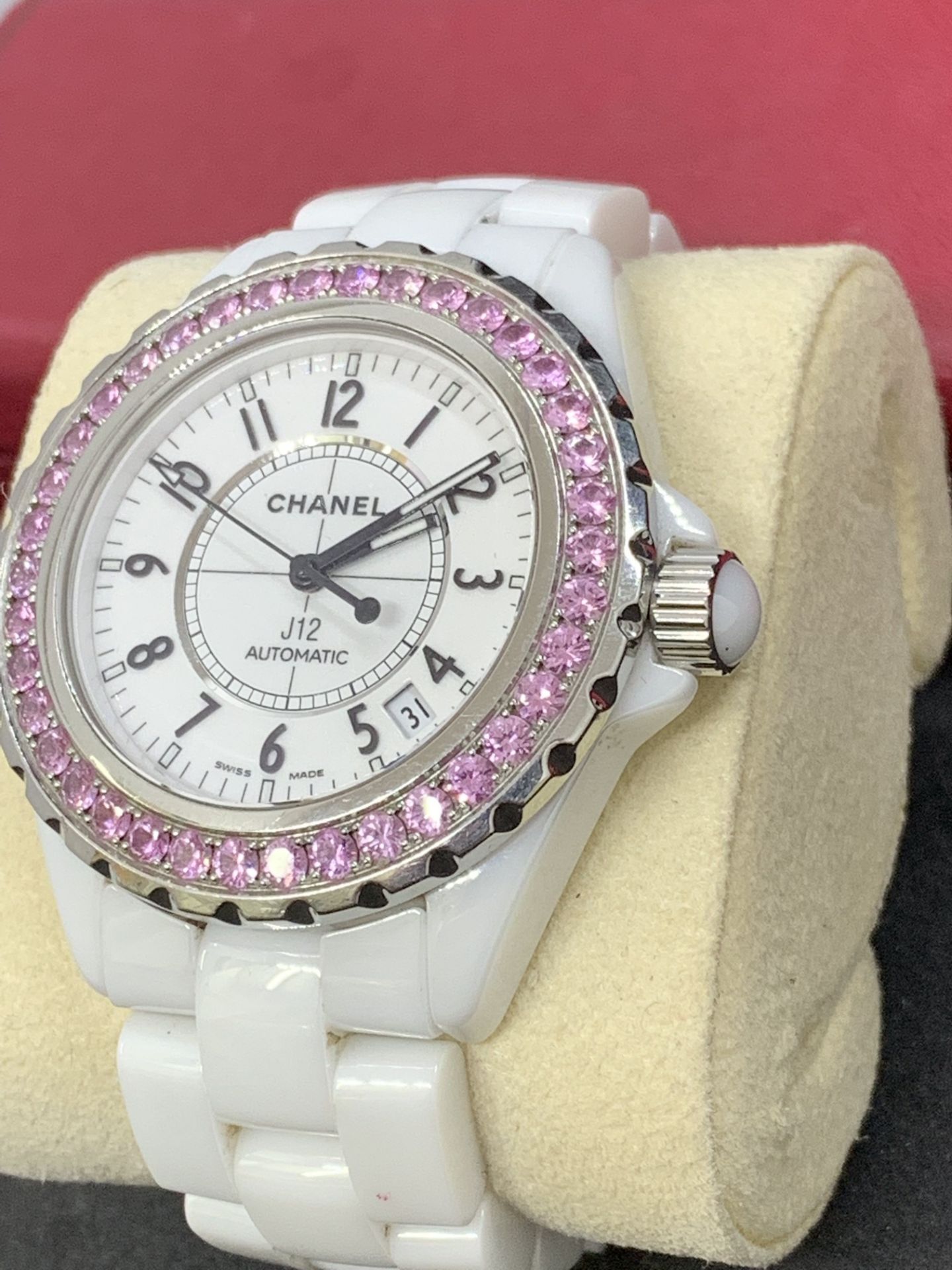 CHANEL J12 CERAMIC WATCH SET WITH PINK SAPPHIRES - AUTOMATIC - Image 3 of 6