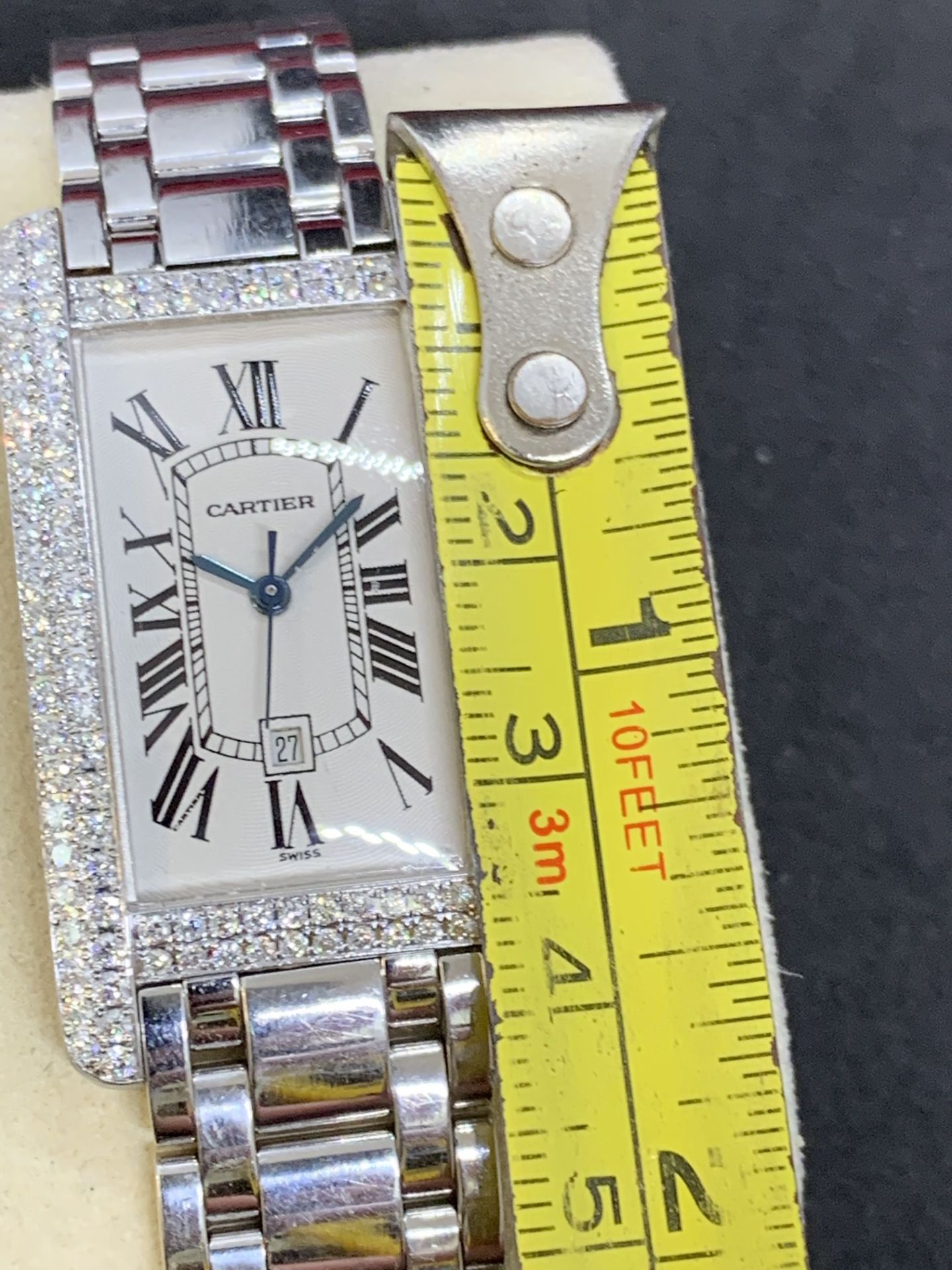 18ct WHITE GOLD GENTS CARTIER DIAMOND WATCH - APPROX 2.5ct DIAMONDS - Image 9 of 10