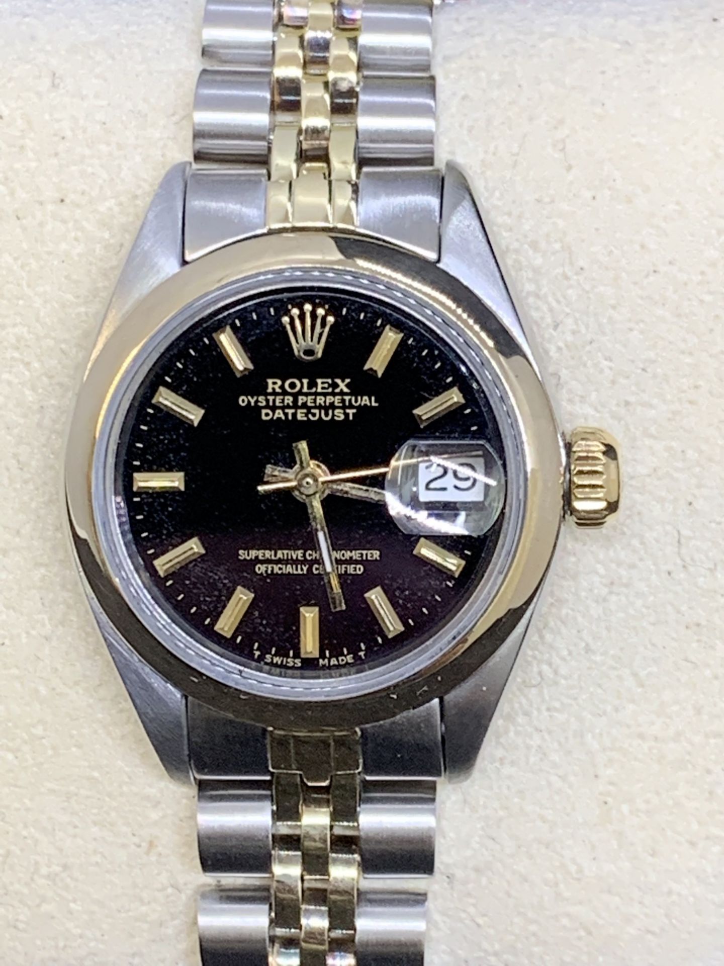 LADIES ROLEX STEEL & GOLD DATEJUST WITH ORIGINAL RARE BLACK DIAL - Image 2 of 7