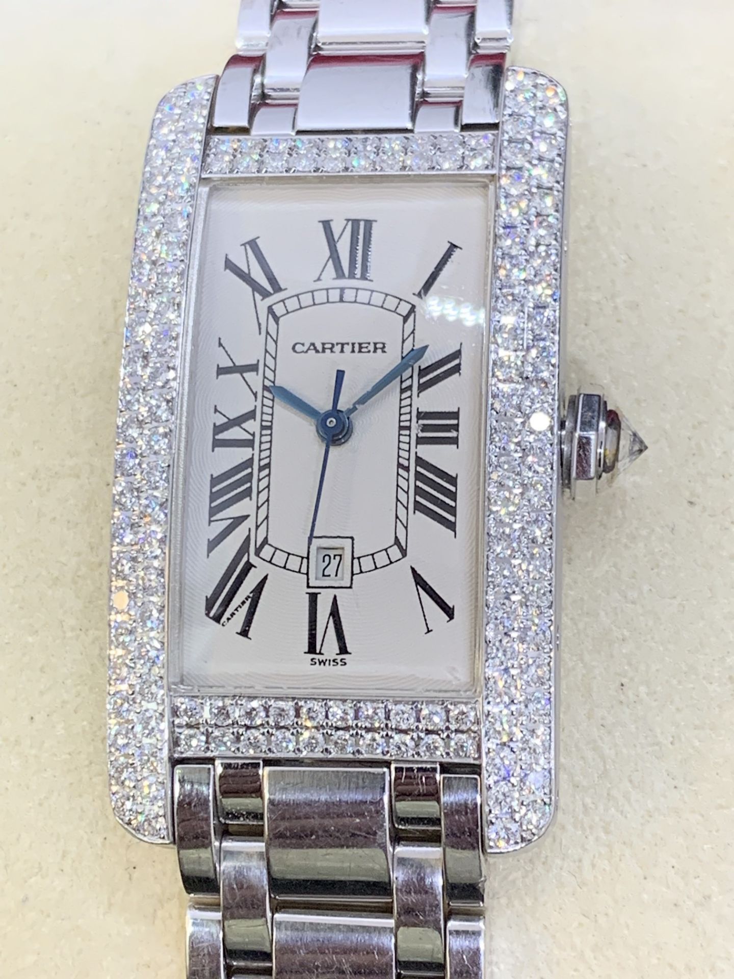 18ct WHITE GOLD GENTS CARTIER DIAMOND WATCH - APPROX 2.5ct DIAMONDS