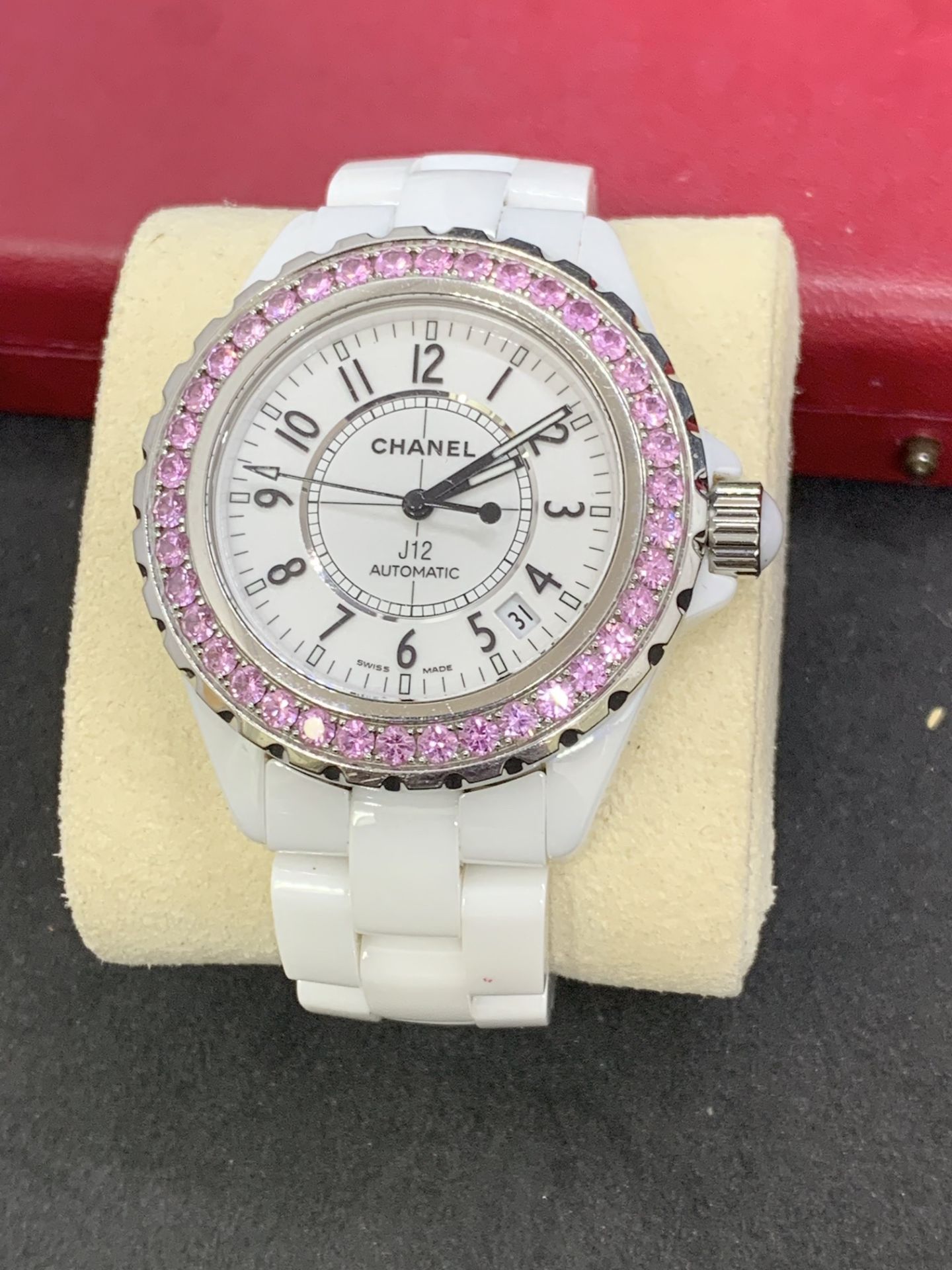 CHANEL J12 CERAMIC WATCH SET WITH PINK SAPPHIRES - AUTOMATIC - Image 2 of 6