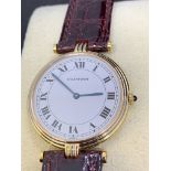 CARTIER 18ct 3 COLOUR GOLD WATCH WITH LEATHER STRAP