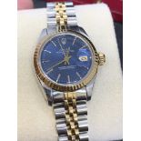 LADIES GOLD & STEEL ROLEX DATEJUST WITH BLUE DIAL