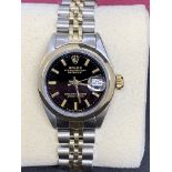 LADIES ROLEX STEEL & GOLD DATEJUST WITH ORIGINAL RARE BLACK DIAL