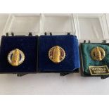 3 x 10k GOLD COCA COLA SERVICE BROOCHES - 5-10-15 YEARS SERVICE