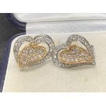 1.50ct DIAMOND SET HEART EARRINGS IN WHITE & YELLOW GOLD