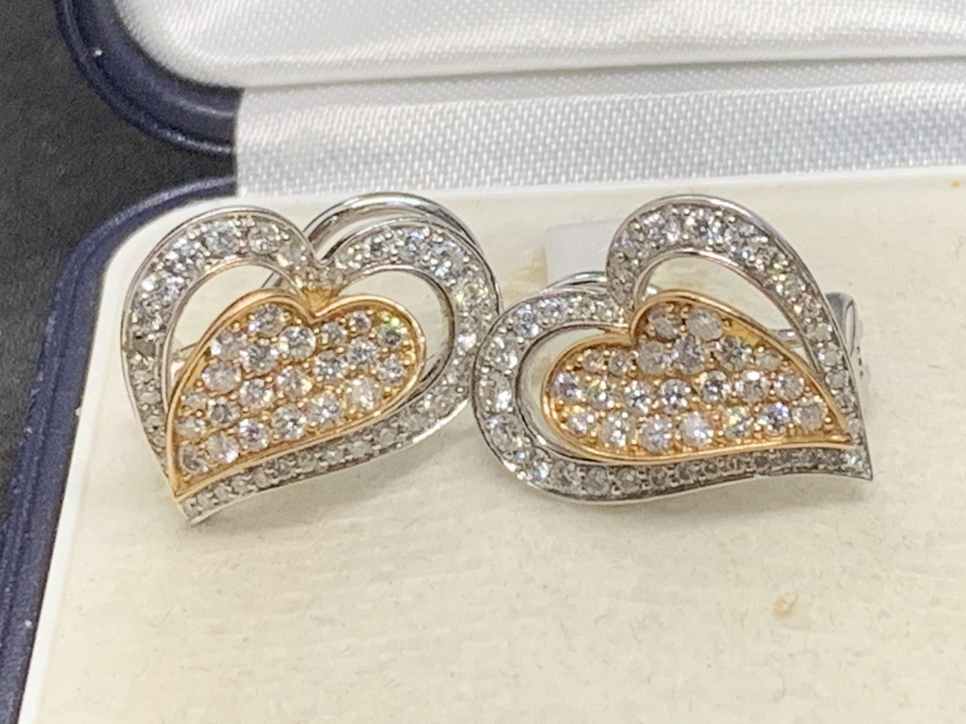 1.50ct DIAMOND SET HEART EARRINGS IN WHITE & YELLOW GOLD