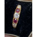 Vintage two stone ruby and three stone diamond ring 18 carat gold