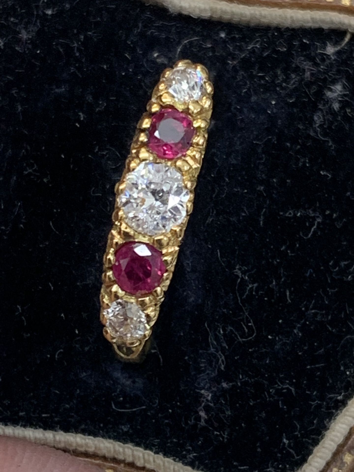 Vintage two stone ruby and three stone diamond ring 18 carat gold