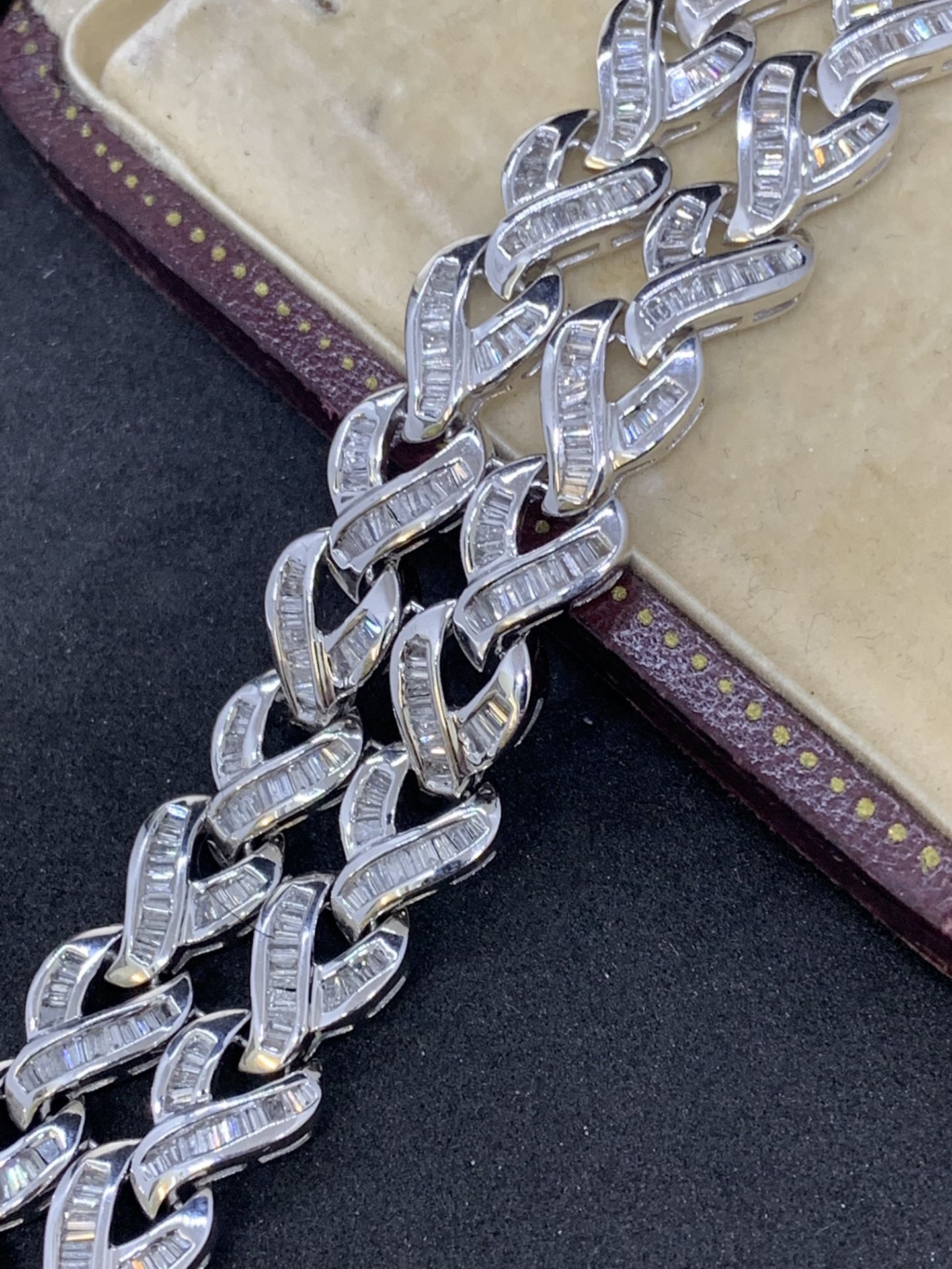 18 carat white gold to row baguette diamond set bracelet approximately eight carats of diamonds - Image 4 of 9