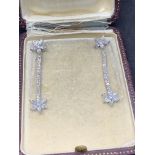 Fine 18 carat white gold diamond drop earrings approximately 3.5 carats of diamonds 5.4g