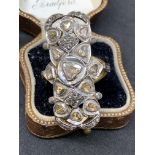 Gold and silver ring set with rose diamonds approximately 10 g