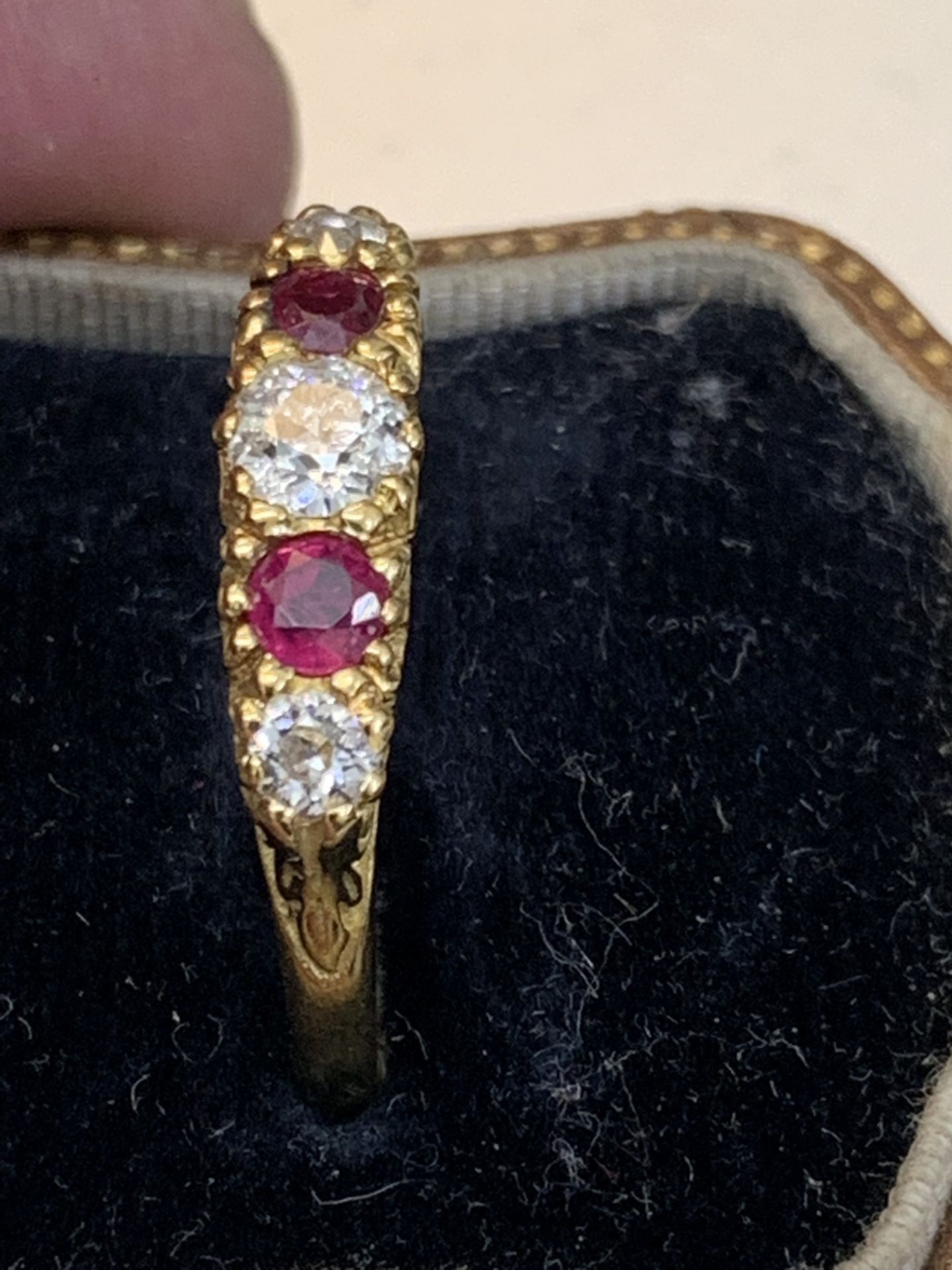 Vintage two stone ruby and three stone diamond ring 18 carat gold - Image 8 of 9