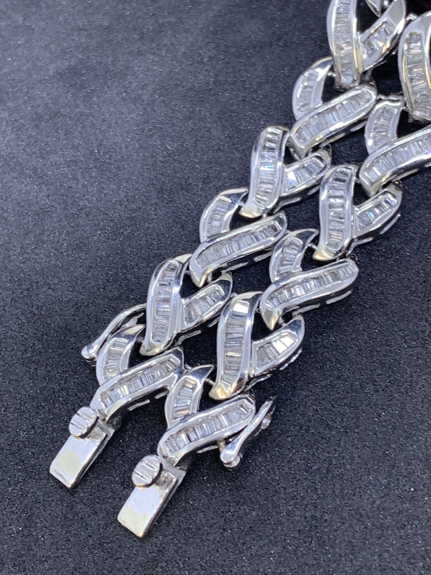 18 carat white gold to row baguette diamond set bracelet approximately eight carats of diamonds - Image 3 of 9