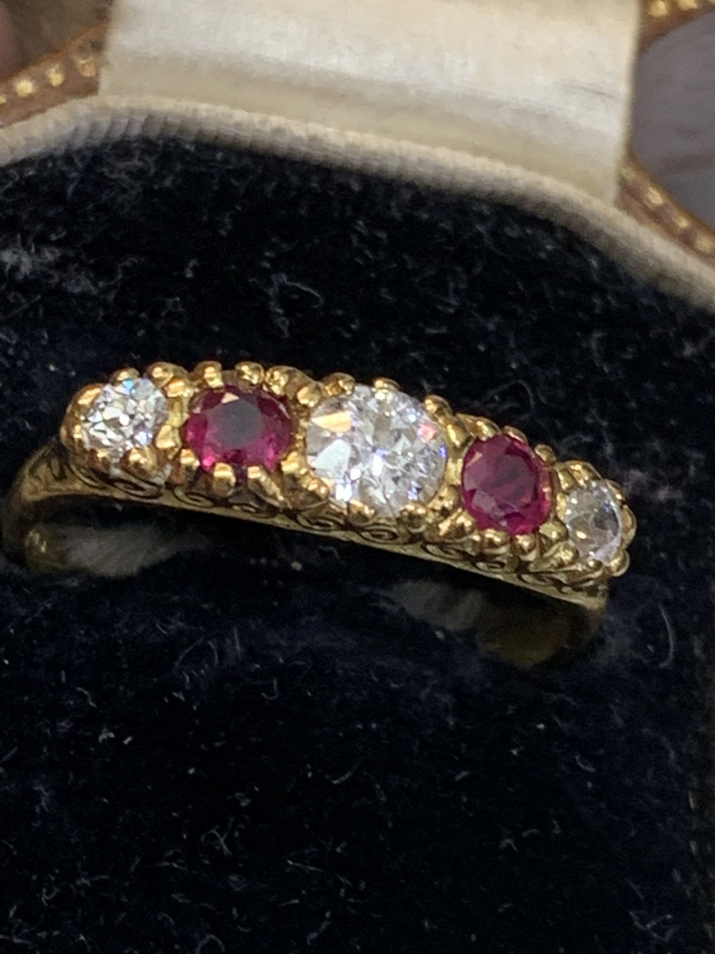 Vintage two stone ruby and three stone diamond ring 18 carat gold - Image 6 of 9