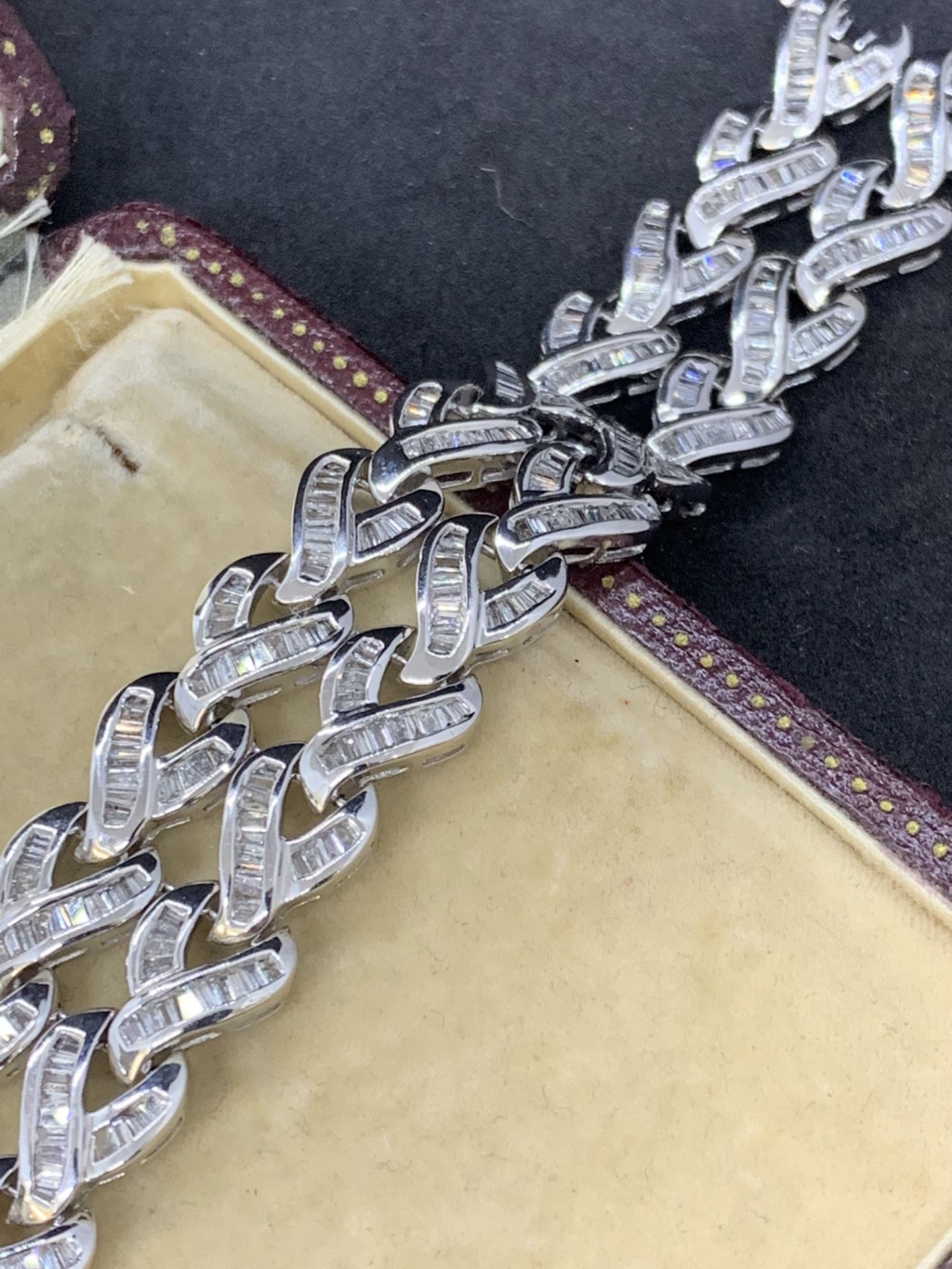 18 carat white gold to row baguette diamond set bracelet approximately eight carats of diamonds - Image 6 of 9