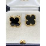 18 carat gold Van Cleef style black onyx earrings