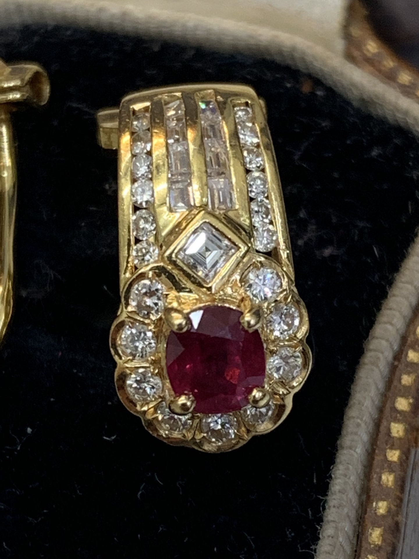 18 carat gold 4.00ct ruby and diamond earrings approximately 6.6 g - Image 2 of 6