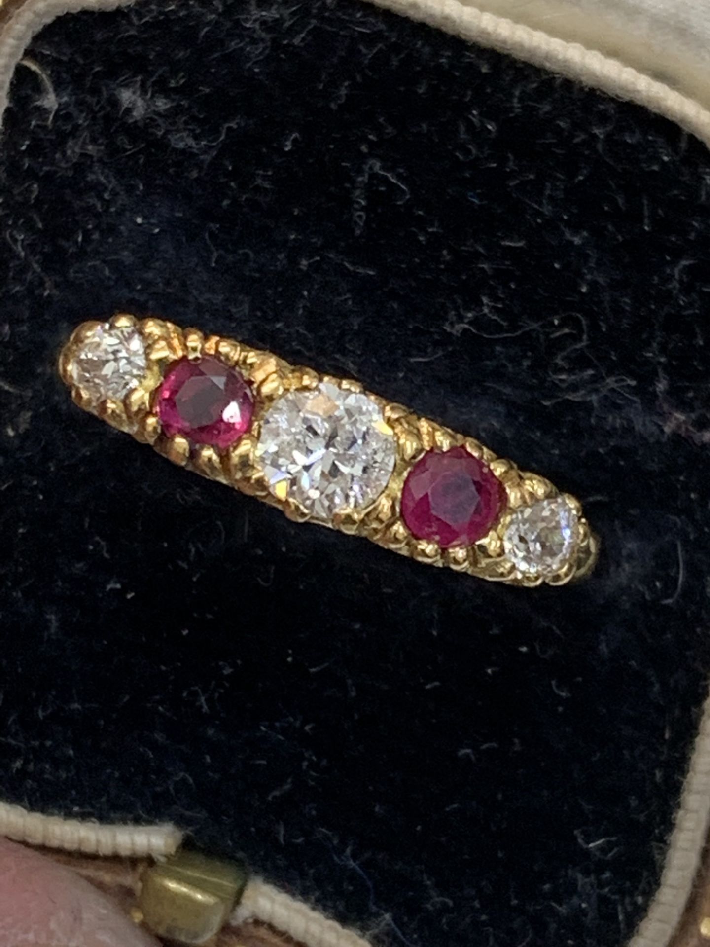 Vintage two stone ruby and three stone diamond ring 18 carat gold - Image 7 of 9