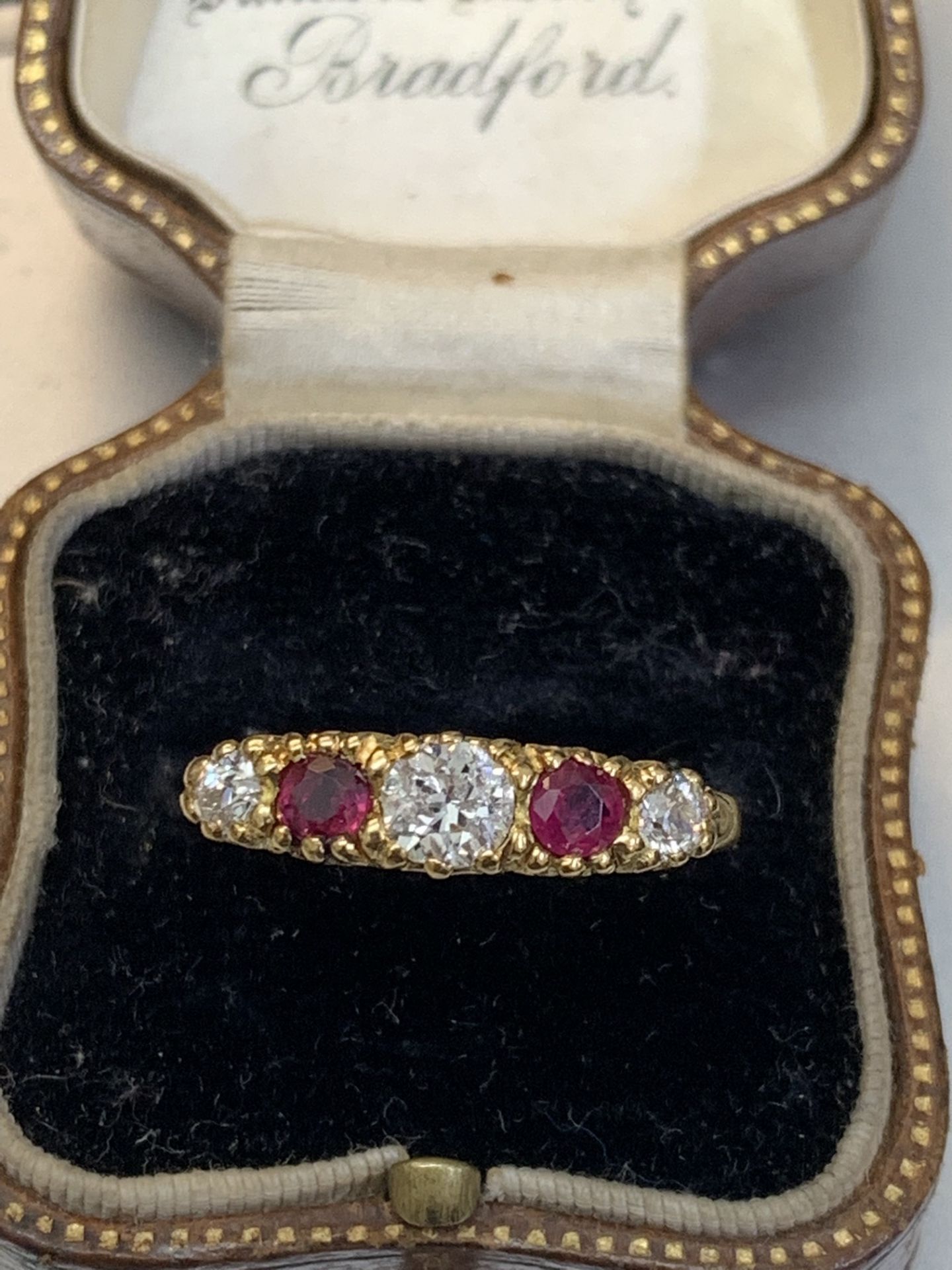 Vintage two stone ruby and three stone diamond ring 18 carat gold - Image 2 of 9