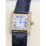 CARTIER 18ct GOLD DIAMOND SQUARE FACE WATCH